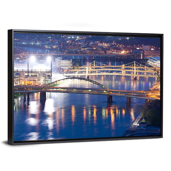 Bridges Over Allegheny River Canvas Wall Art-3 Horizontal-Gallery Wrap-25" x 16"-Tiaracle