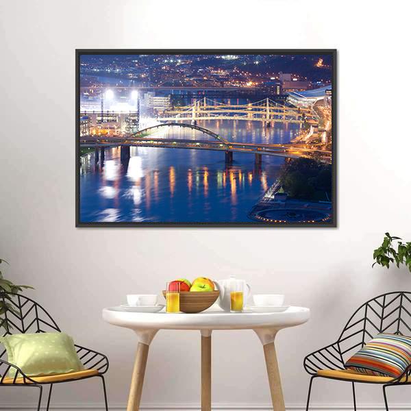 Bridges Over Allegheny River Canvas Wall Art-3 Horizontal-Gallery Wrap-25" x 16"-Tiaracle