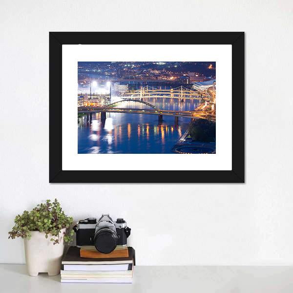 Bridges Over Allegheny River Canvas Wall Art-1 Piece-Framed Print-20" x 16"-Tiaracle