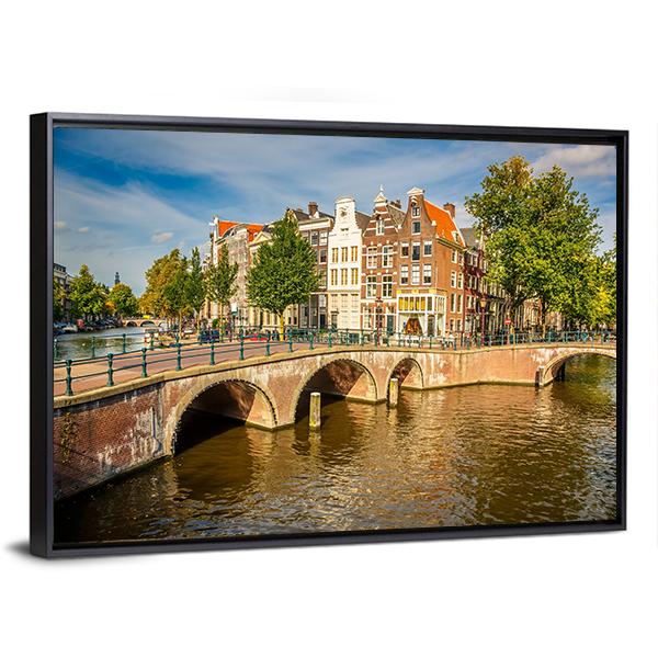 Bridges Over Canals Amsterdam Canvas Wall Art-3 Horizontal-Gallery Wrap-25" x 16"-Tiaracle