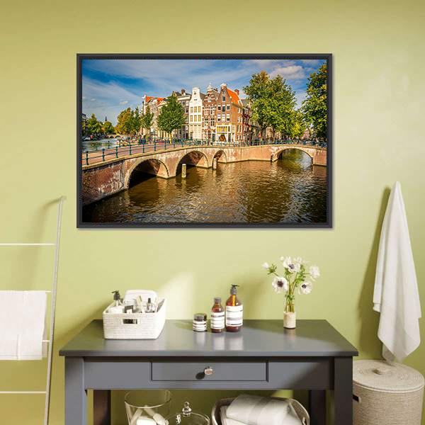 Bridges Over Canals Amsterdam Canvas Wall Art-3 Horizontal-Gallery Wrap-25" x 16"-Tiaracle