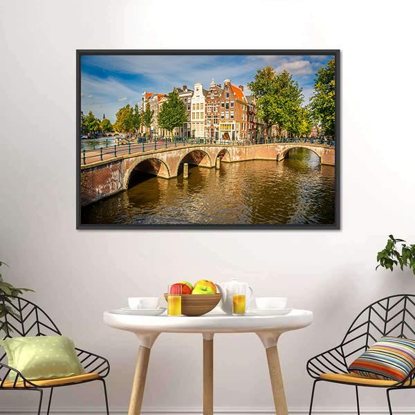Bridges Over Canals Amsterdam Canvas Wall Art-3 Horizontal-Gallery Wrap-25" x 16"-Tiaracle