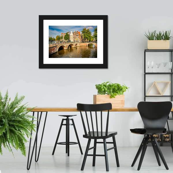Bridges Over Canals Amsterdam Canvas Wall Art-3 Horizontal-Gallery Wrap-25" x 16"-Tiaracle