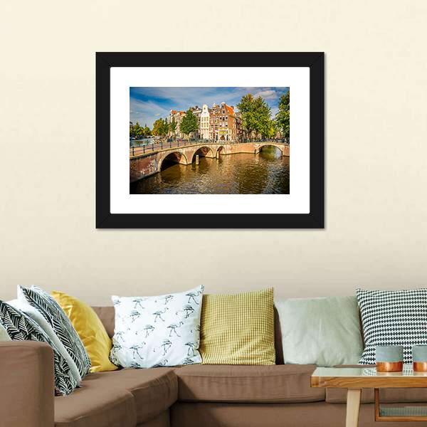 Bridges Over Canals Amsterdam Canvas Wall Art-3 Horizontal-Gallery Wrap-25" x 16"-Tiaracle