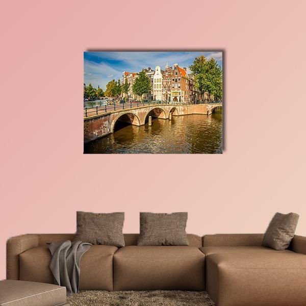 Bridges Over Canals Amsterdam Canvas Wall Art-1 Piece-Gallery Wrap-48" x 32"-Tiaracle