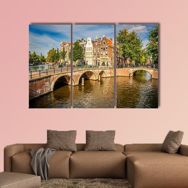 Bridges Over Canals Amsterdam Canvas Wall Art-3 Horizontal-Gallery Wrap-37" x 24"-Tiaracle