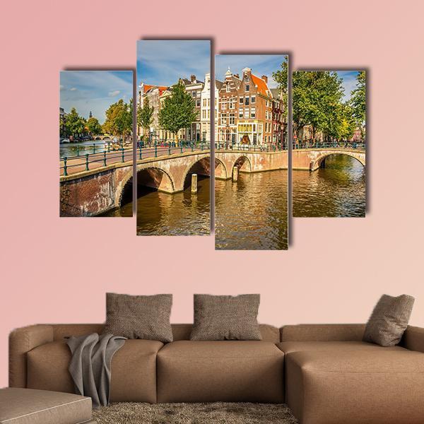 Bridges Over Canals Amsterdam Canvas Wall Art-4 Pop-Gallery Wrap-50" x 32"-Tiaracle