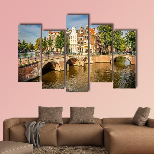 Bridges Over Canals Amsterdam Canvas Wall Art-5 Pop-Gallery Wrap-47" x 32"-Tiaracle