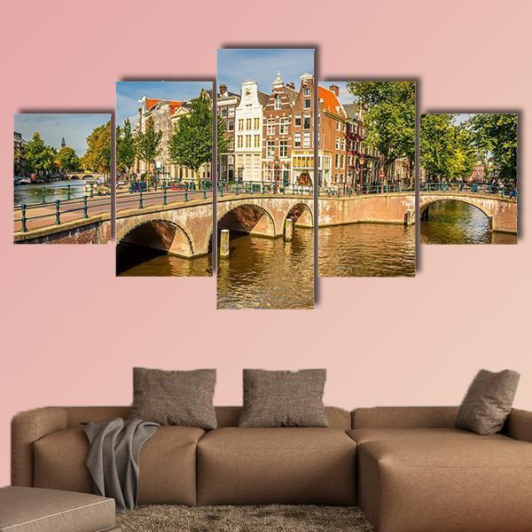 Bridges Over Canals Amsterdam Canvas Wall Art-5 Star-Gallery Wrap-62" x 32"-Tiaracle