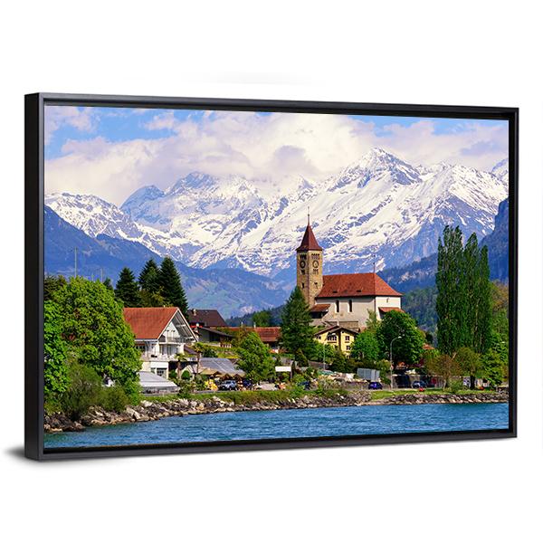 Brienz Town At Lake Switzerland Canvas Wall Art-3 Horizontal-Gallery Wrap-25" x 16"-Tiaracle