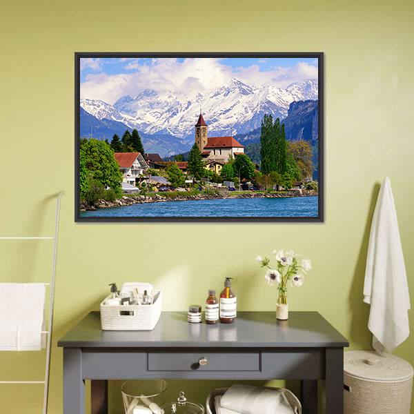 Brienz Town At Lake Switzerland Canvas Wall Art-3 Horizontal-Gallery Wrap-25" x 16"-Tiaracle