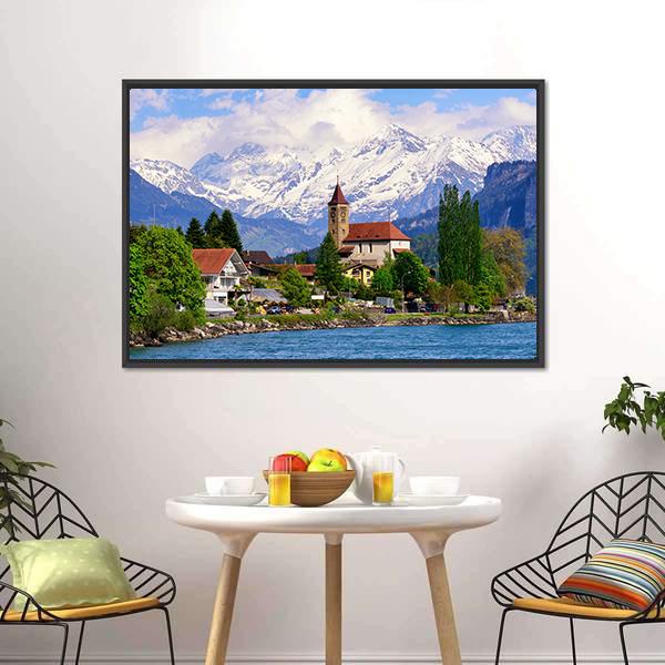Brienz Town At Lake Switzerland Canvas Wall Art-3 Horizontal-Gallery Wrap-25" x 16"-Tiaracle