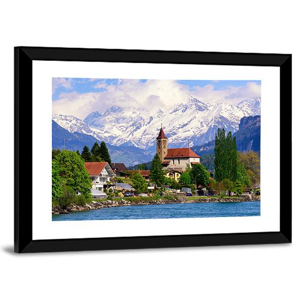 Brienz Town At Lake Switzerland Canvas Wall Art-3 Horizontal-Gallery Wrap-25" x 16"-Tiaracle