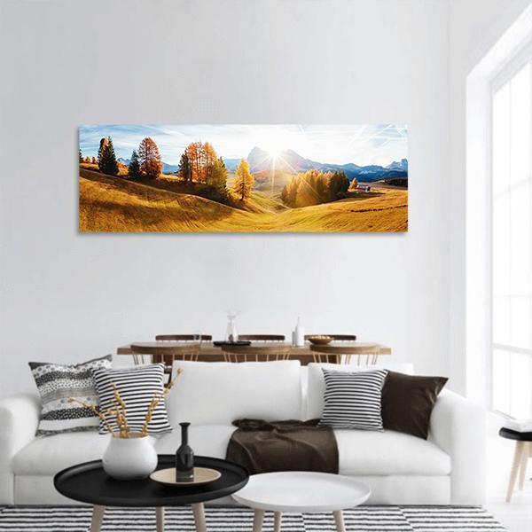 Autumn Hills In South Tyrol Panoramic Canvas Wall Art-3 Piece-25" x 08"-Tiaracle