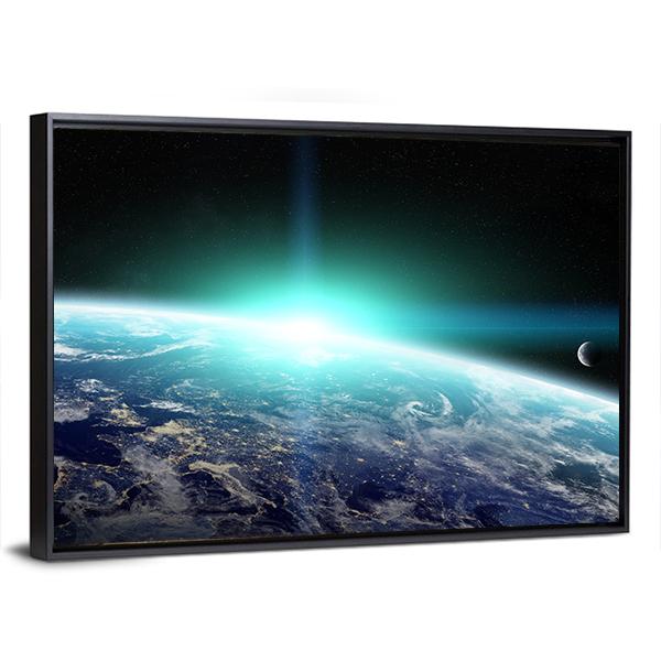 Bright Sun On Planet Earth Canvas Wall Art-5 Horizontal-Gallery Wrap-22" x 12"-Tiaracle