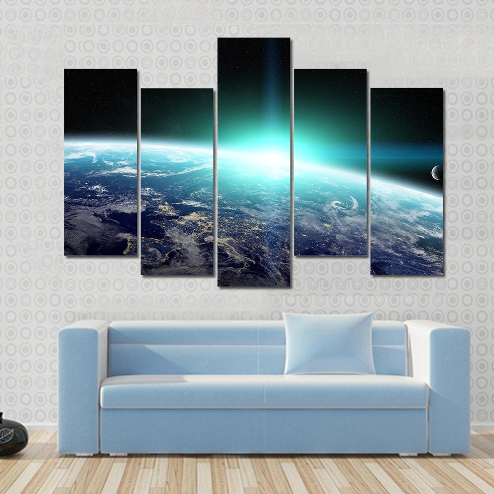 Bright Sun On Planet Earth Canvas Wall Art-5 Pop-Gallery Wrap-47&quot; x 32&quot;-Tiaracle