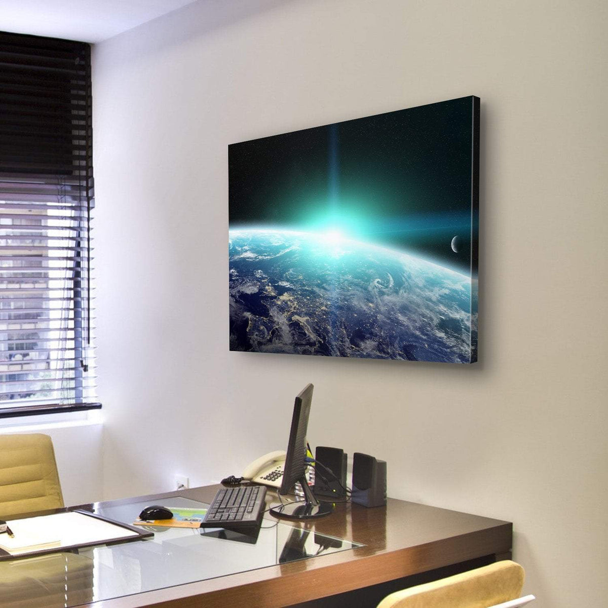 Bright Sun On Planet Earth Canvas Wall Art-3 Horizontal-Gallery Wrap-25&quot; x 16&quot;-Tiaracle