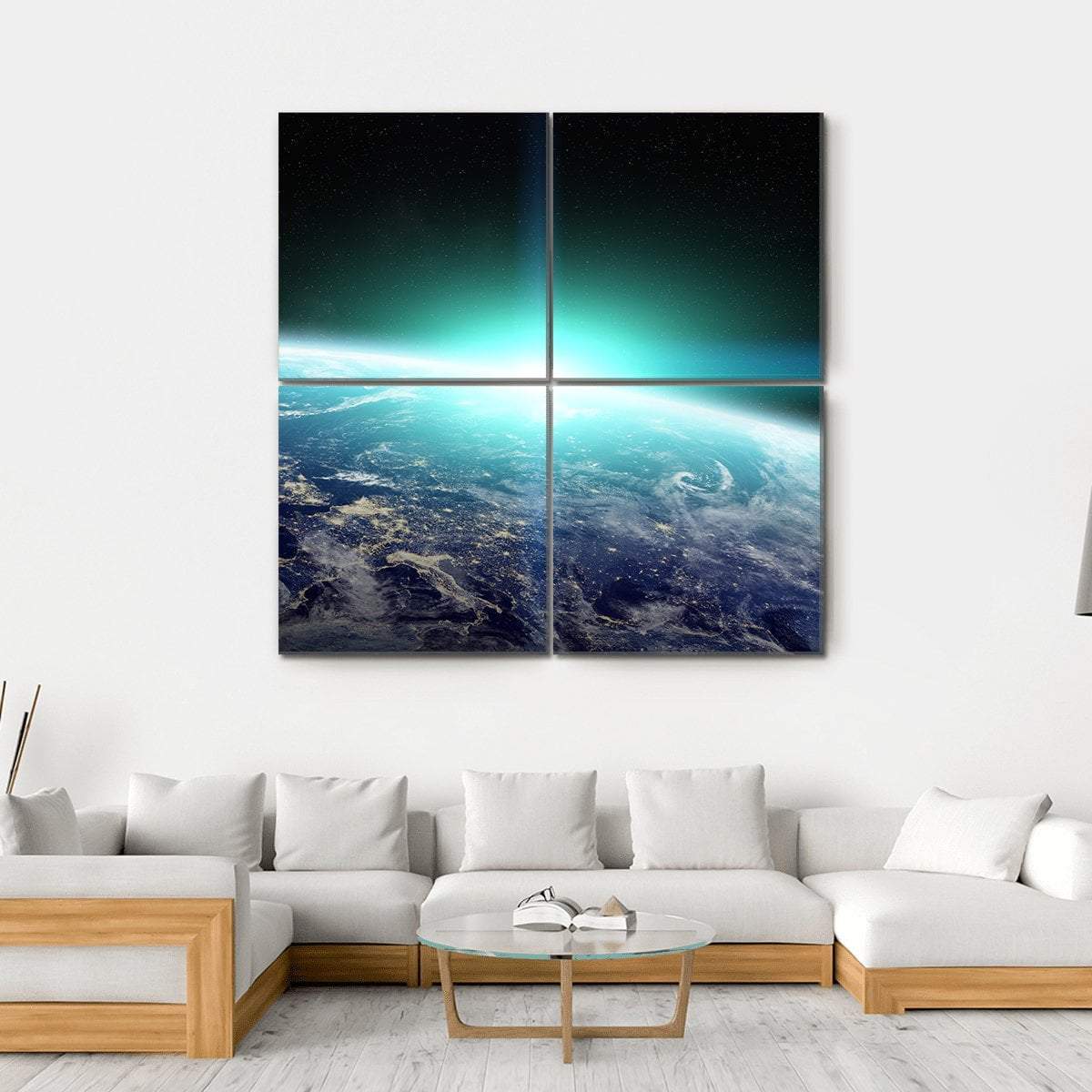 Bright Sun On Planet Earth Canvas Wall Art-4 Square-Gallery Wrap-17" x 17"-Tiaracle