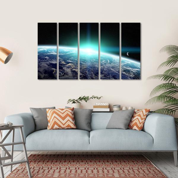Bright Sun On Planet Earth Canvas Wall Art-5 Horizontal-Gallery Wrap-22" x 12"-Tiaracle