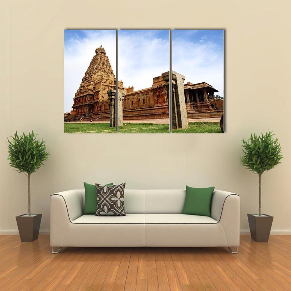 Brihadeeswarar Temple India Canvas Wall Art-3 Horizontal-Gallery Wrap-37" x 24"-Tiaracle