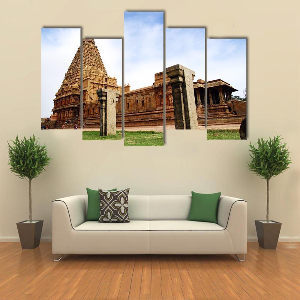 Brihadeeswarar Temple India Canvas Wall Art-5 Pop-Gallery Wrap-47" x 32"-Tiaracle