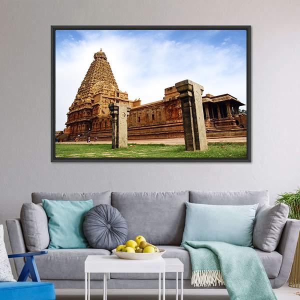 Brihadeeswarar Temple India Canvas Wall Art-1 Piece-Floating Frame-24" x 16"-Tiaracle