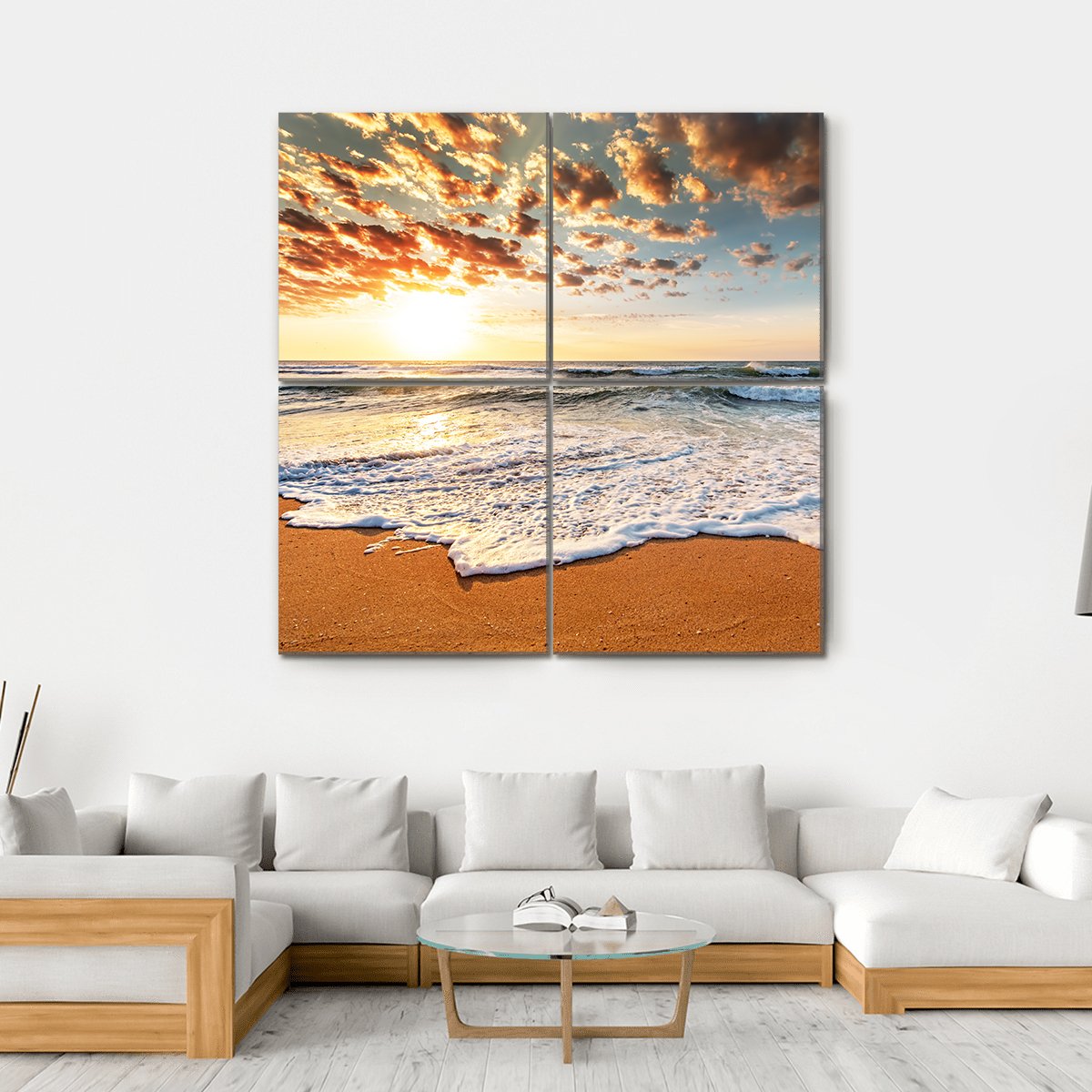 Brilliant Ocean Beach Sunrise Canvas Wall Art-5 Horizontal-Gallery Wrap-22" x 12"-Tiaracle