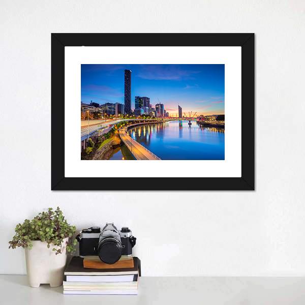 Brisbane Skyline At Sunrise Canvas Wall Art-1 Piece-Framed Print-20" x 16"-Tiaracle