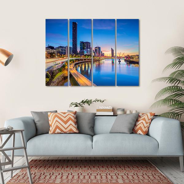 Brisbane Skyline At Sunrise Canvas Wall Art-4 Horizontal-Gallery Wrap-34" x 24"-Tiaracle