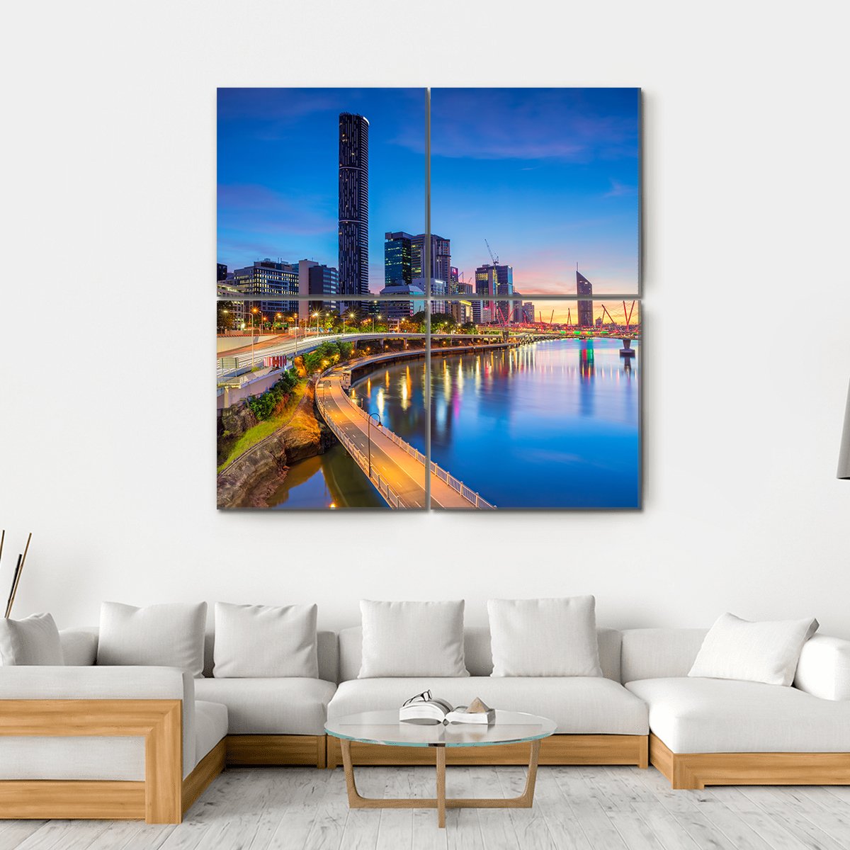 Brisbane Skyline At Sunrise Canvas Wall Art-4 Square-Gallery Wrap-17" x 17"-Tiaracle