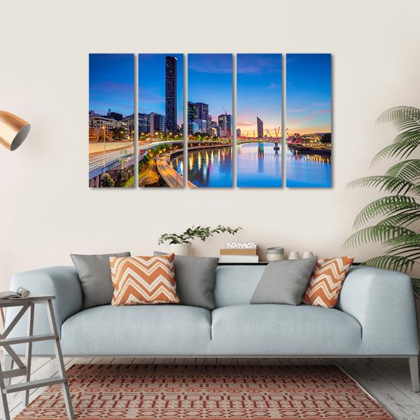 Brisbane Skyline At Sunrise Canvas Wall Art-5 Horizontal-Gallery Wrap-22" x 12"-Tiaracle