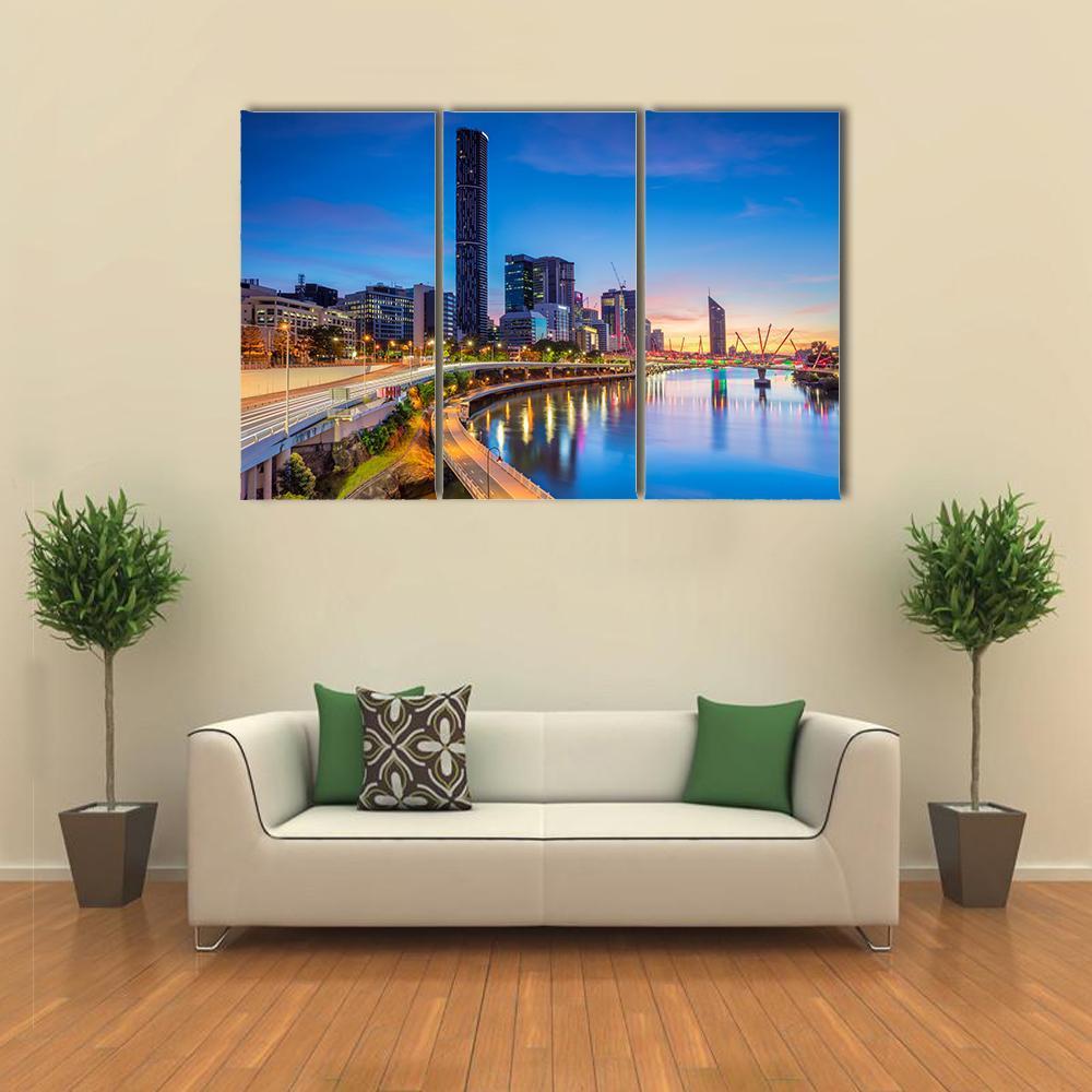 Brisbane Skyline At Sunrise Canvas Wall Art-3 Horizontal-Gallery Wrap-37" x 24"-Tiaracle