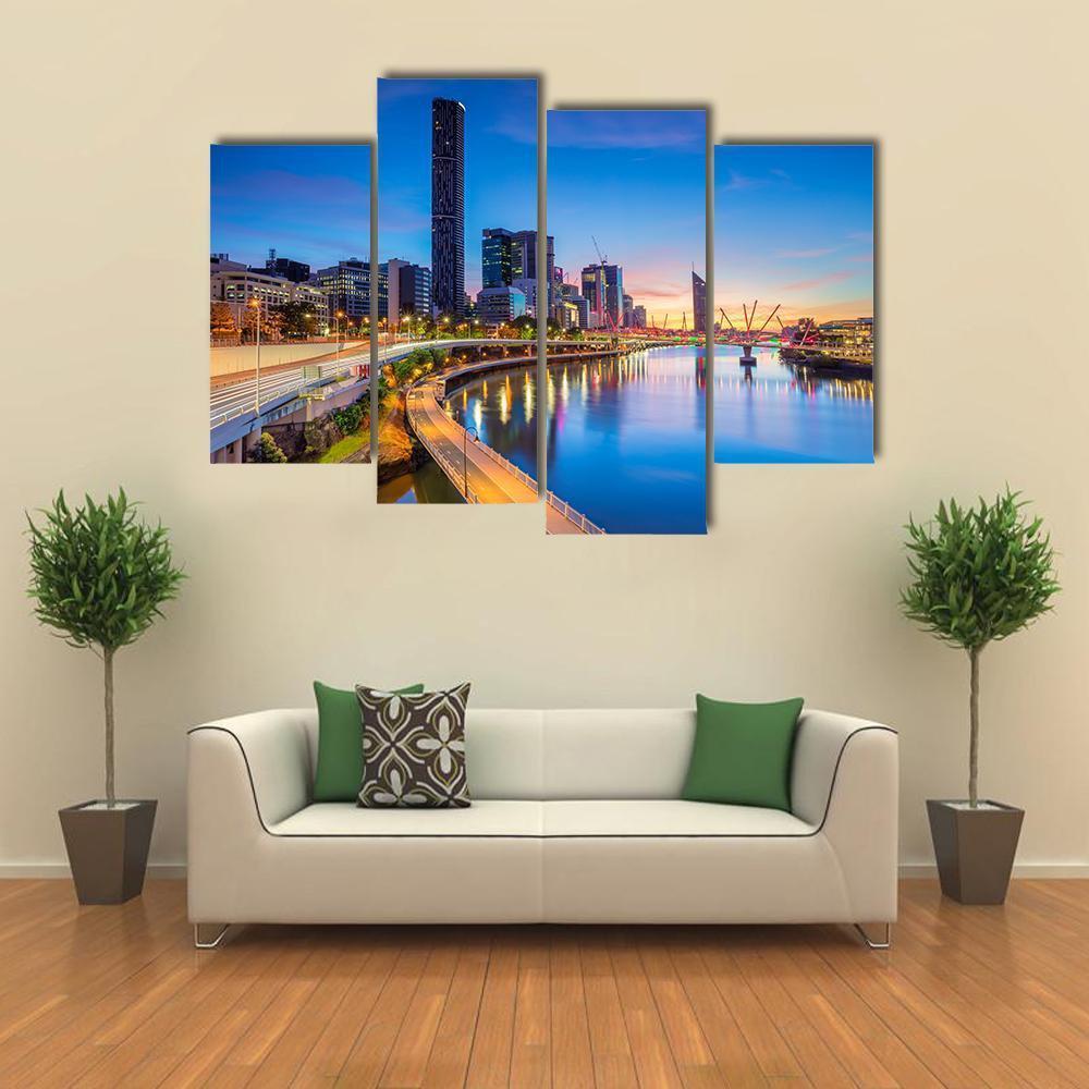 Brisbane Skyline At Sunrise Canvas Wall Art-4 Pop-Gallery Wrap-50" x 32"-Tiaracle