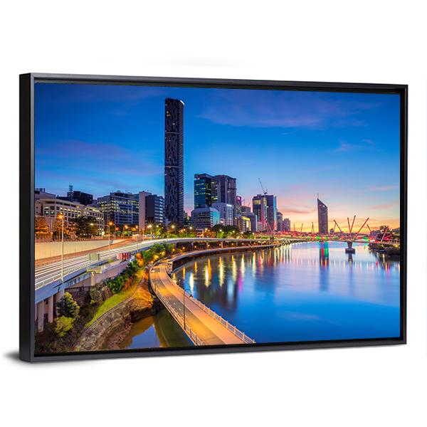 Brisbane Skyline At Sunrise Canvas Wall Art-3 Horizontal-Gallery Wrap-25" x 16"-Tiaracle