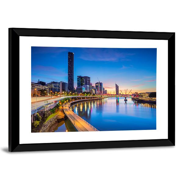 Brisbane Skyline At Sunrise Canvas Wall Art-3 Horizontal-Gallery Wrap-25" x 16"-Tiaracle
