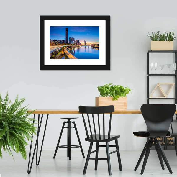 Brisbane Skyline At Sunrise Canvas Wall Art-3 Horizontal-Gallery Wrap-25" x 16"-Tiaracle
