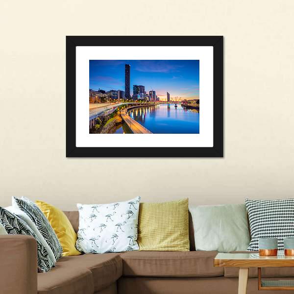 Brisbane Skyline At Sunrise Canvas Wall Art-3 Horizontal-Gallery Wrap-25" x 16"-Tiaracle