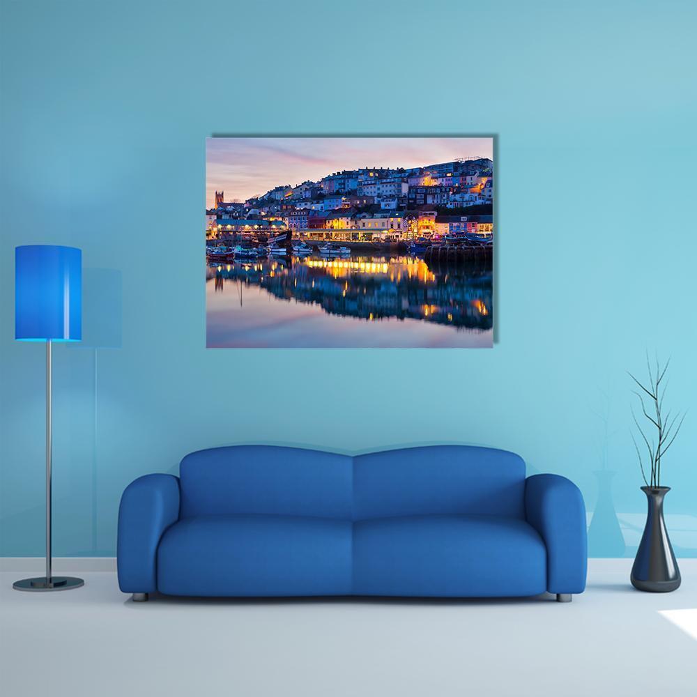 Brixham Harbour At Sunset Canvas Wall Art-1 Piece-Gallery Wrap-48" x 32"-Tiaracle