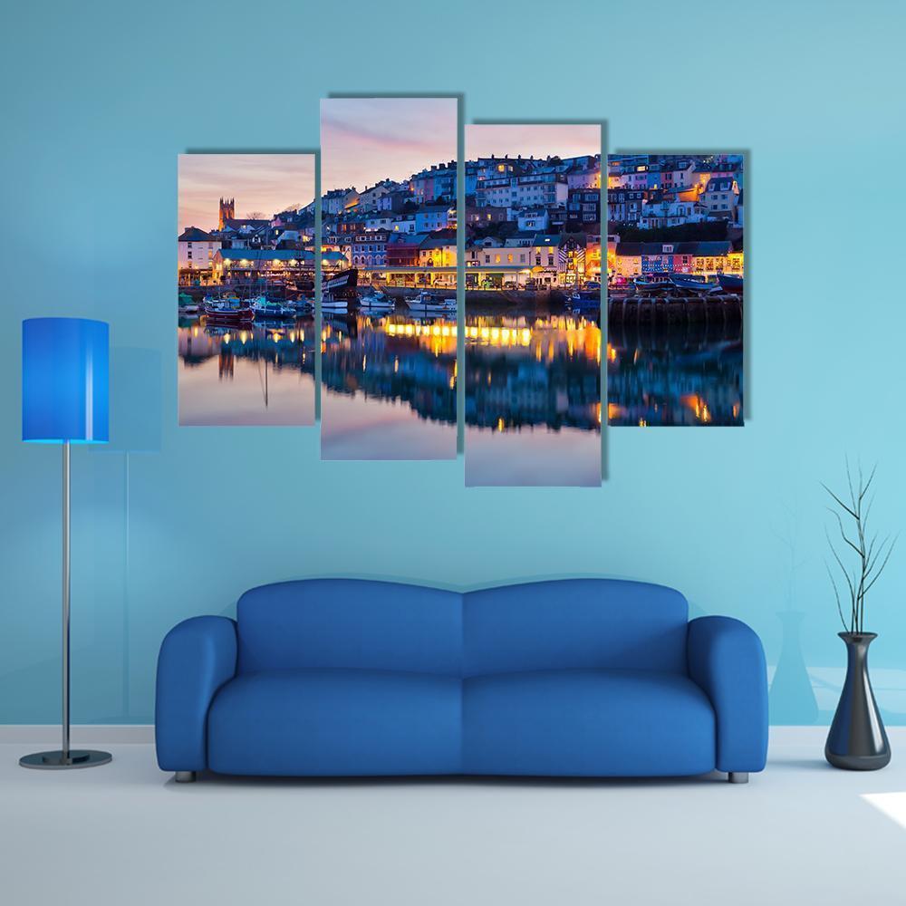 Brixham Harbour At Sunset Canvas Wall Art-4 Pop-Gallery Wrap-50" x 32"-Tiaracle