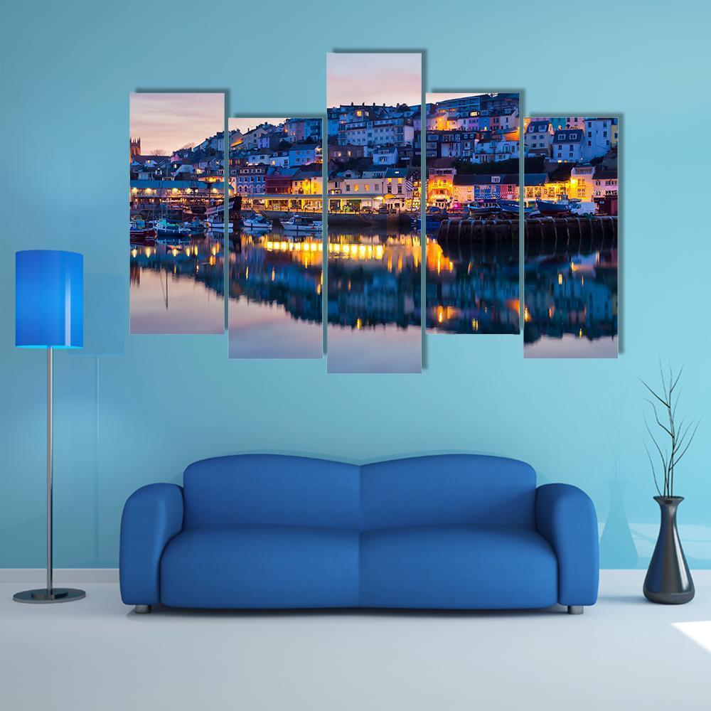 Brixham Harbour At Sunset Canvas Wall Art-5 Pop-Gallery Wrap-47" x 32"-Tiaracle