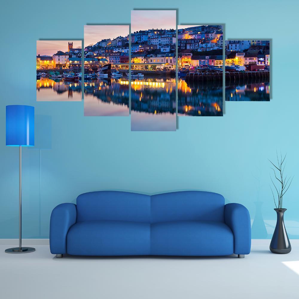 Brixham Harbour At Sunset Canvas Wall Art-5 Star-Gallery Wrap-62" x 32"-Tiaracle