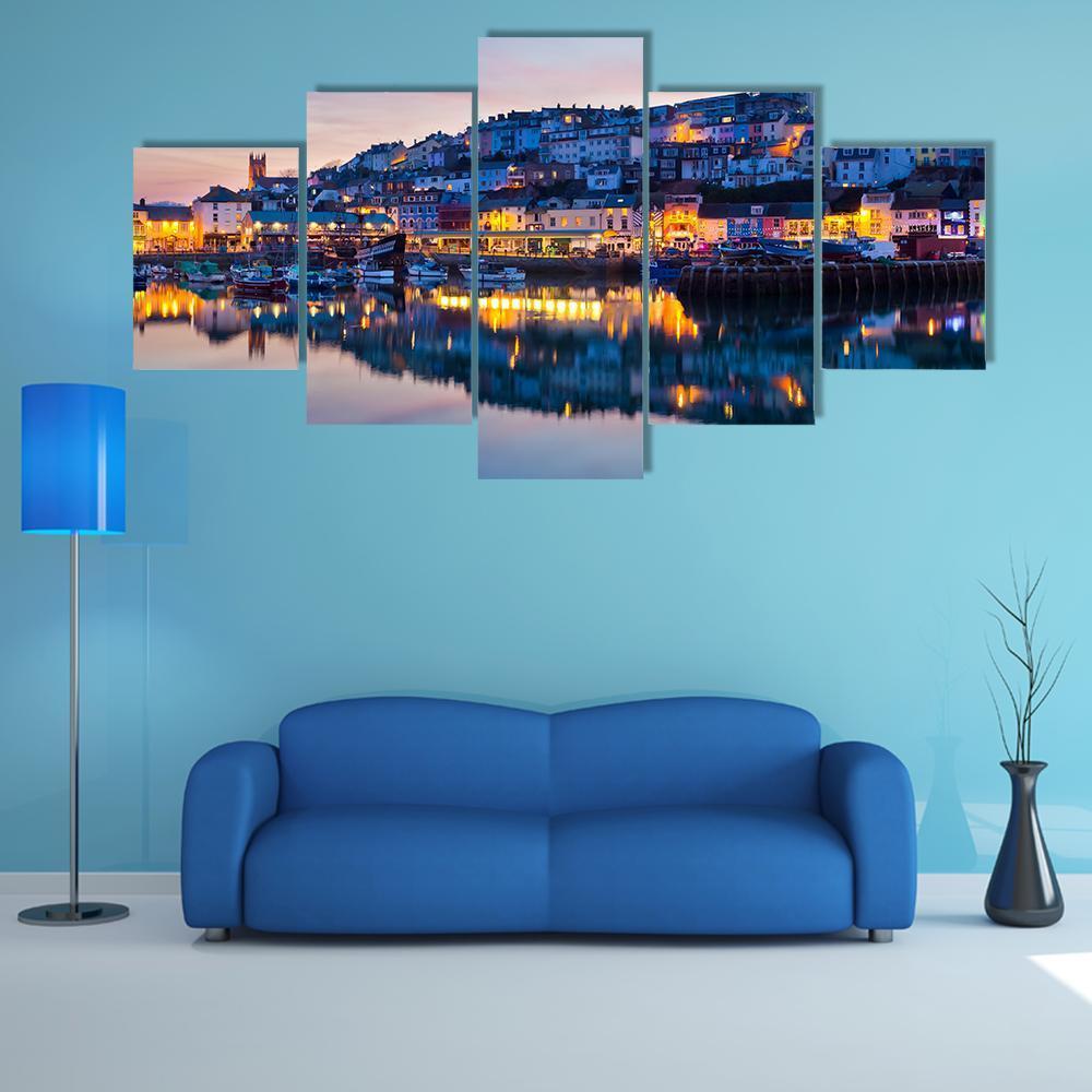 Brixham Harbour At Sunset Canvas Wall Art-5 Pop-Gallery Wrap-47" x 32"-Tiaracle