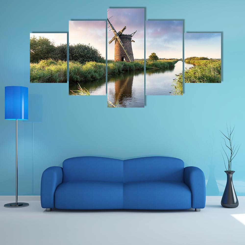 Brograve Windmill England Canvas Wall Art-5 Star-Gallery Wrap-62" x 32"-Tiaracle
