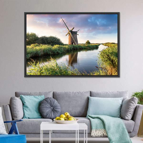 Brograve Windmill England Canvas Wall Art-1 Piece-Floating Frame-24" x 16"-Tiaracle