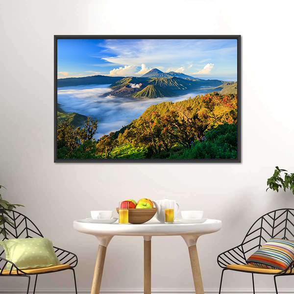 Bromo Volcano At Sunrise Canvas Wall Art-5 Horizontal-Gallery Wrap-22" x 12"-Tiaracle