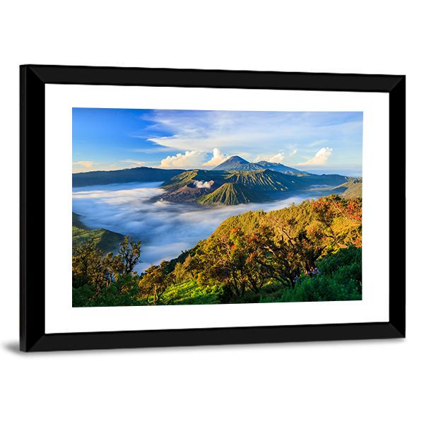 Bromo Volcano At Sunrise Canvas Wall Art-5 Horizontal-Gallery Wrap-22" x 12"-Tiaracle