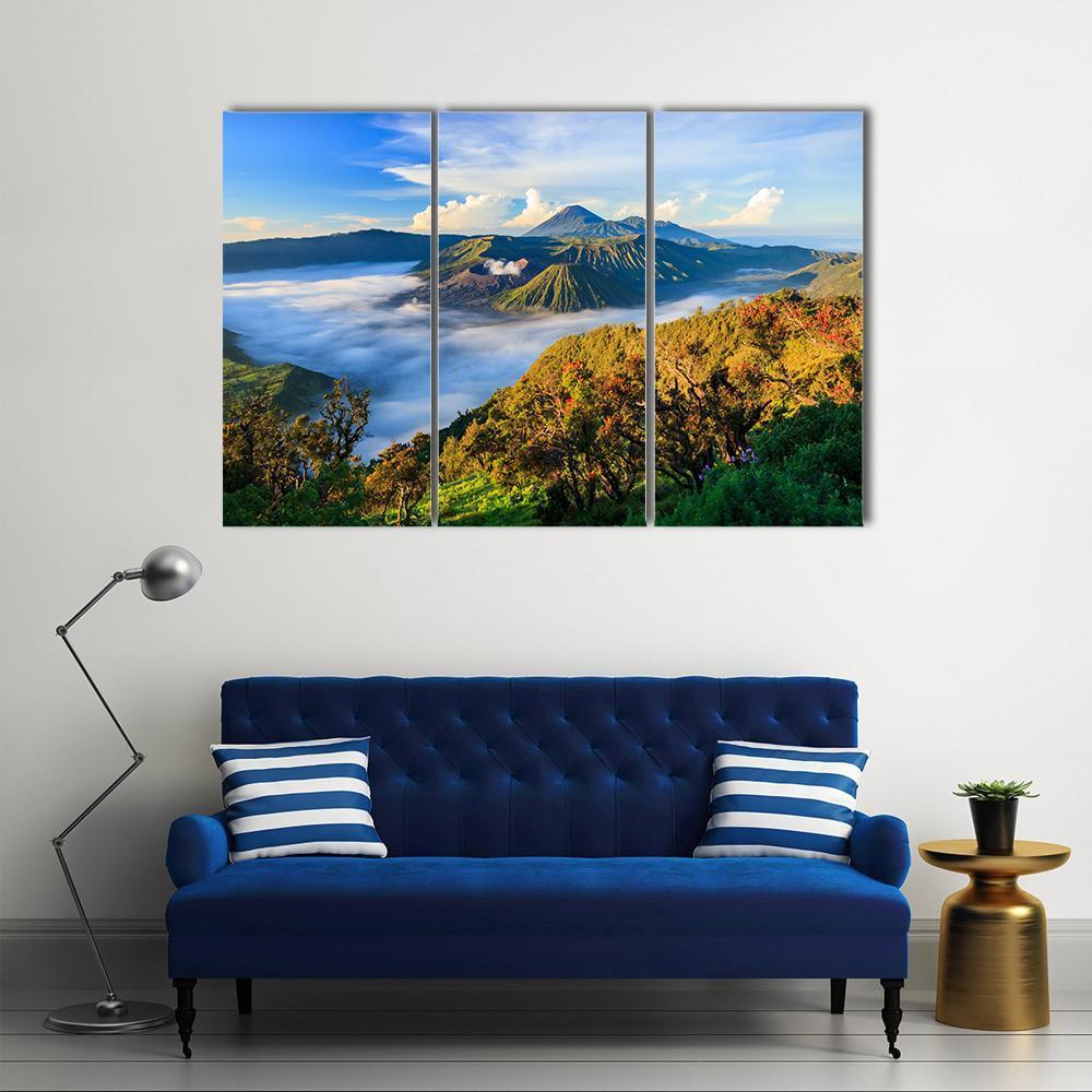Bromo Volcano At Sunrise Canvas Wall Art-3 Horizontal-Gallery Wrap-37" x 24"-Tiaracle