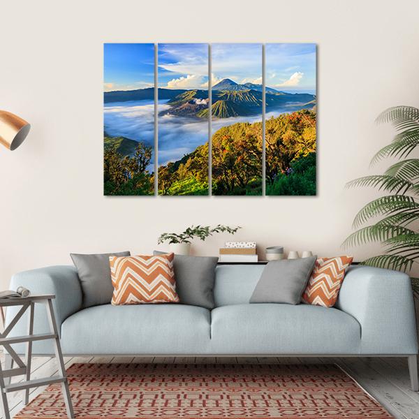 Bromo Volcano At Sunrise Canvas Wall Art-4 Horizontal-Gallery Wrap-34" x 24"-Tiaracle
