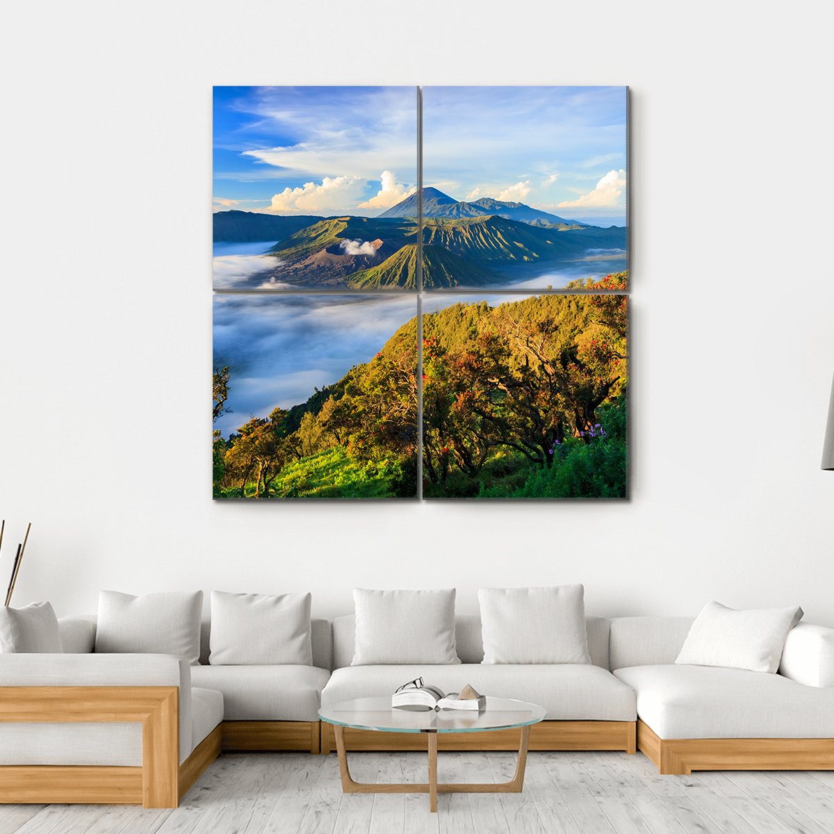 Bromo Volcano At Sunrise Canvas Wall Art-4 Square-Gallery Wrap-17" x 17"-Tiaracle