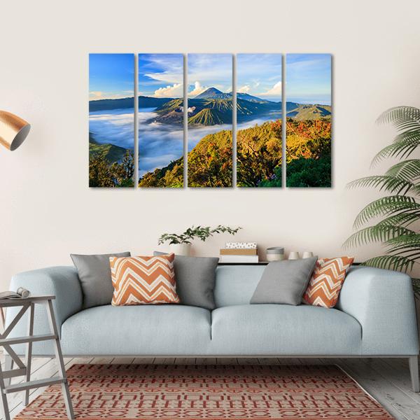 Bromo Volcano At Sunrise Canvas Wall Art-5 Horizontal-Gallery Wrap-22" x 12"-Tiaracle